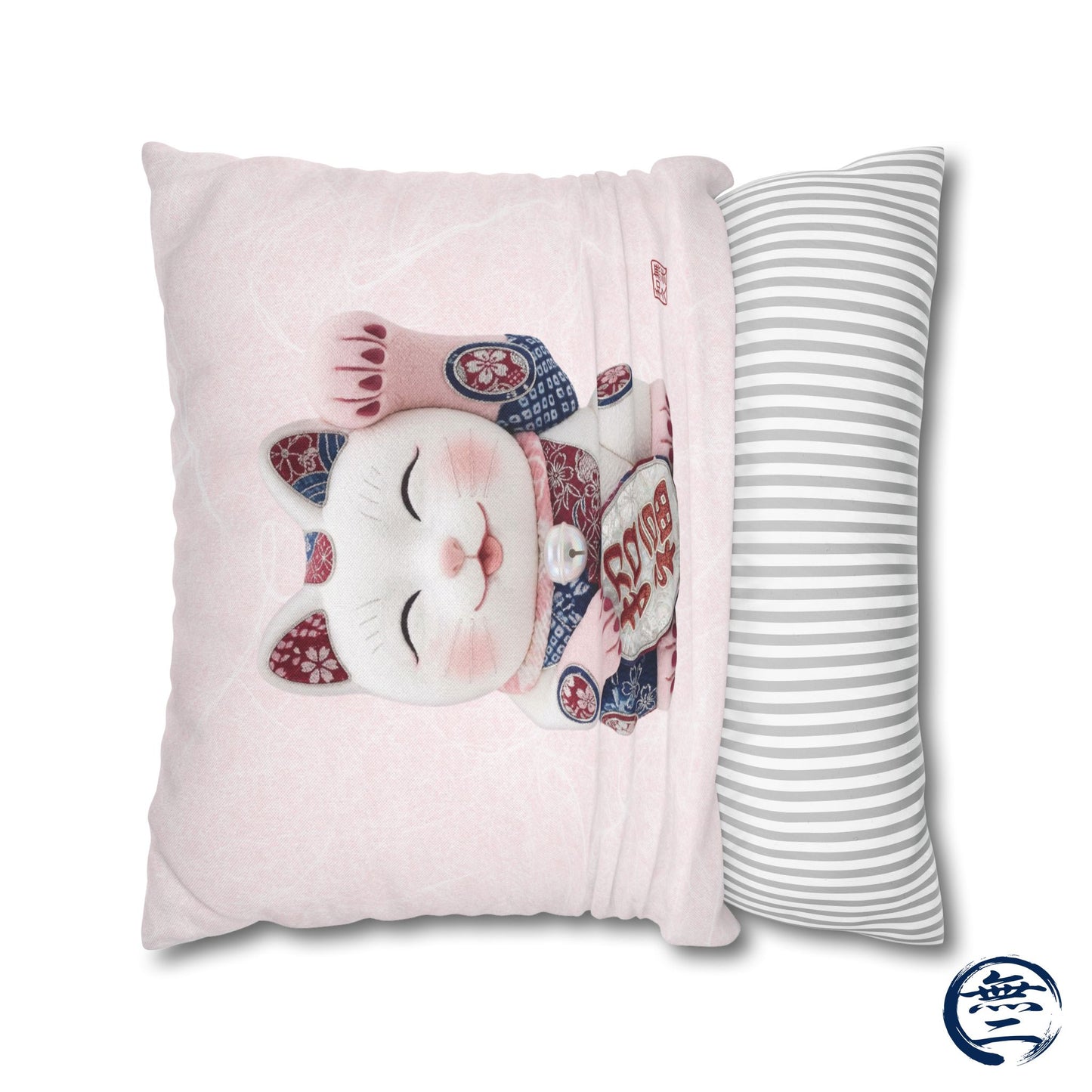 Shin-Maneki neko Modern Kimekomi Decor Style Spun Polyester Square Pillowcase |  Beckon Health and happiness Kawaii Cat MS2W | MU-NI Japan