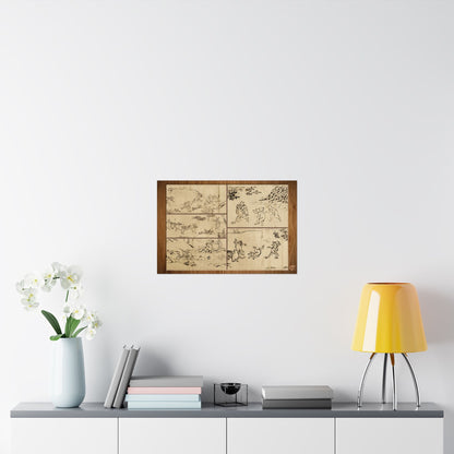Choju Giga Frogs and Rabbits Woodburn Style Japanese Art Print- -3D Printed Frame Effect Wall Decor Poster | MU-NI Japan