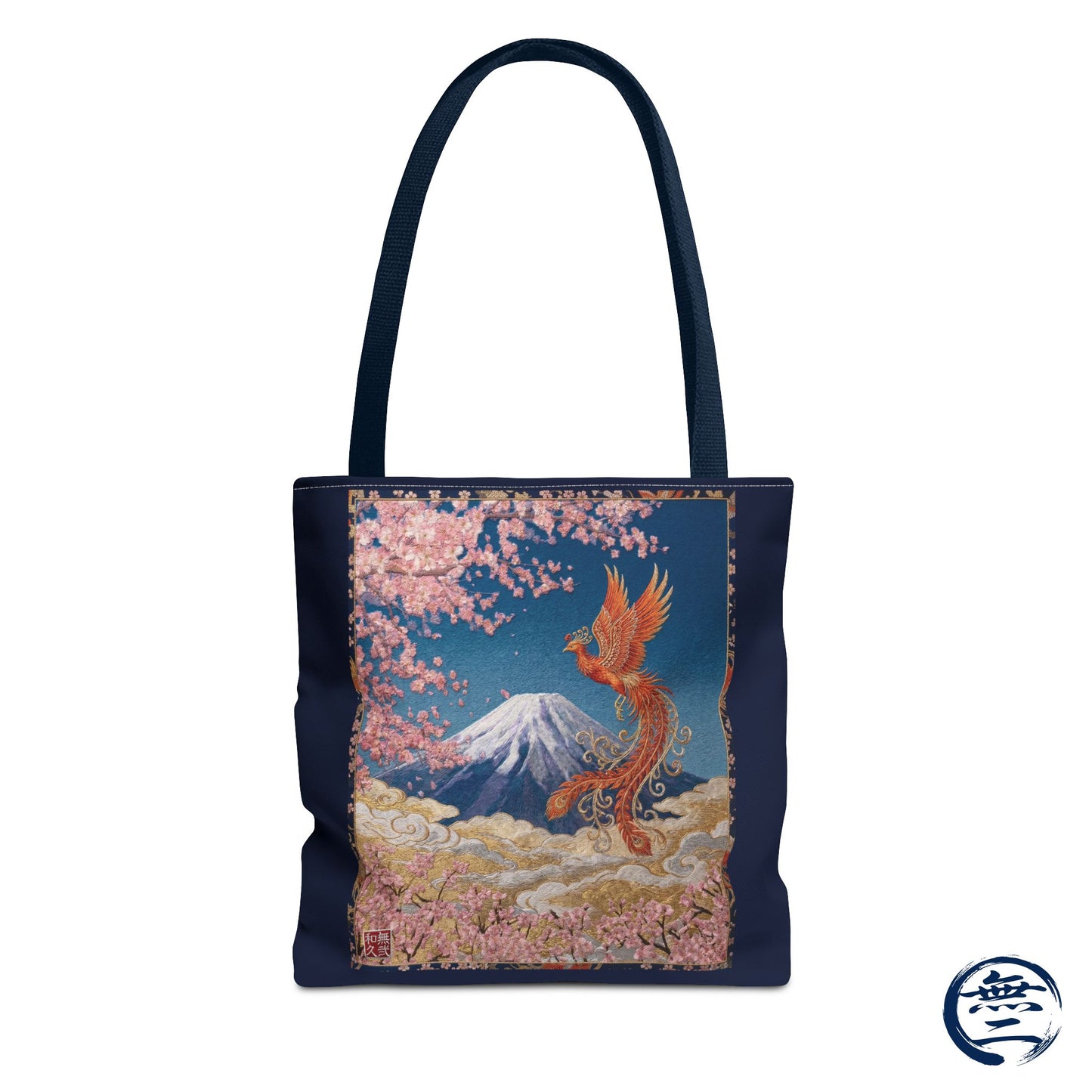 Japanese Phoenix Houou Mt Fuji Sakura Aop Tote Bag - Japandi Zen Aesthetic, Embroidery Texture Style, Mindfulness Gift HF3D | MU-NI Japan