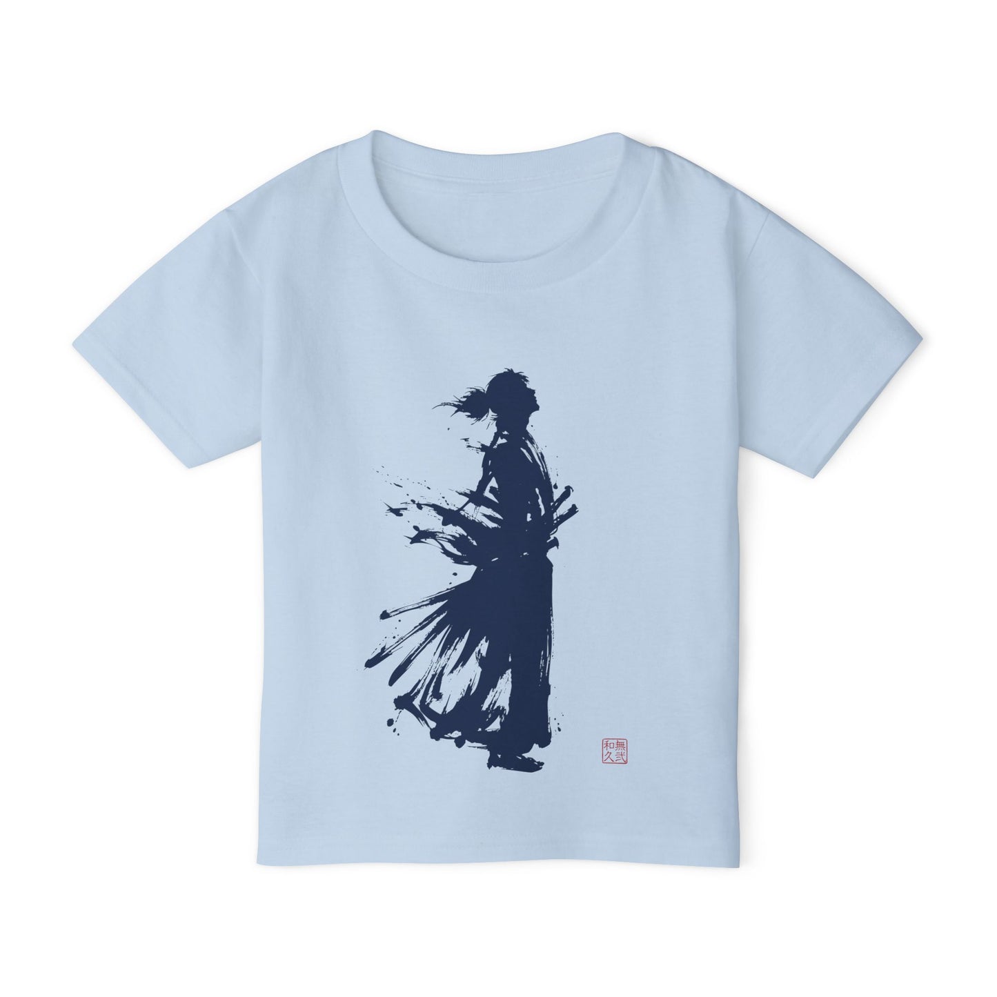 Samurai  Silhouette Toddler T-shirt | Zen Kids Fashion.Japanese Ink Art, "One and Only" Kanji Back Print, Bushido Style SR2R | MU-NI Japan