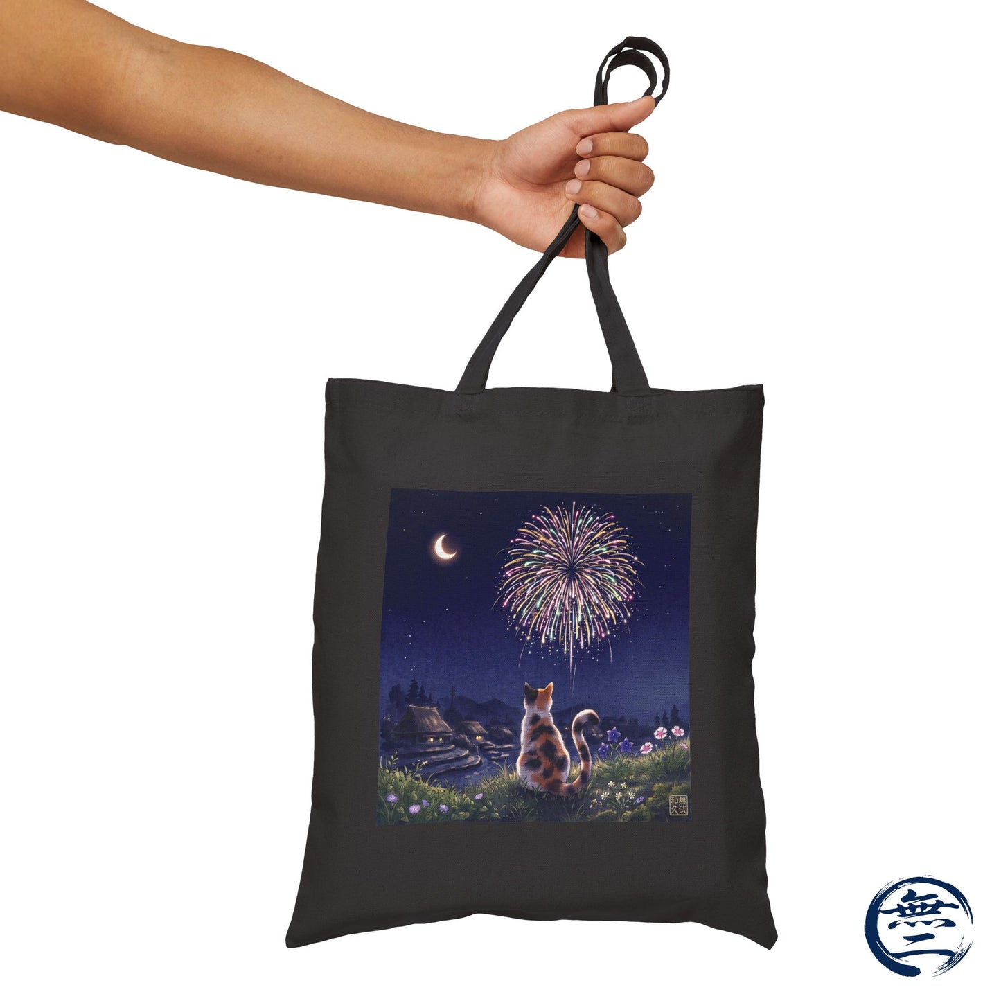 Japanese Calico Cat Fireworks Canvas Tote Bag, Nostalgic Night Sky Summer  Heavy Cotton Shoulder Bag | MU-NI Japan