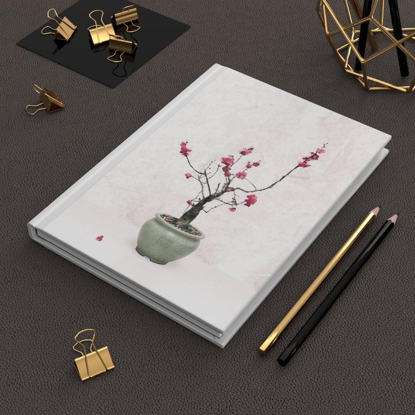Japanese Red Plum Blossom Ume Bonsai Hardcover Journal - Zen Minimalism, Japandi Art Stationery, Spiritual Nature Gift PL1J |MU-NIJapan