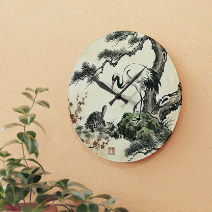 Japanese Crane and Turtle, Pine and Plum Wall Clock - Symbol of Longevity & Peace Wall Art | MU-NI Japan