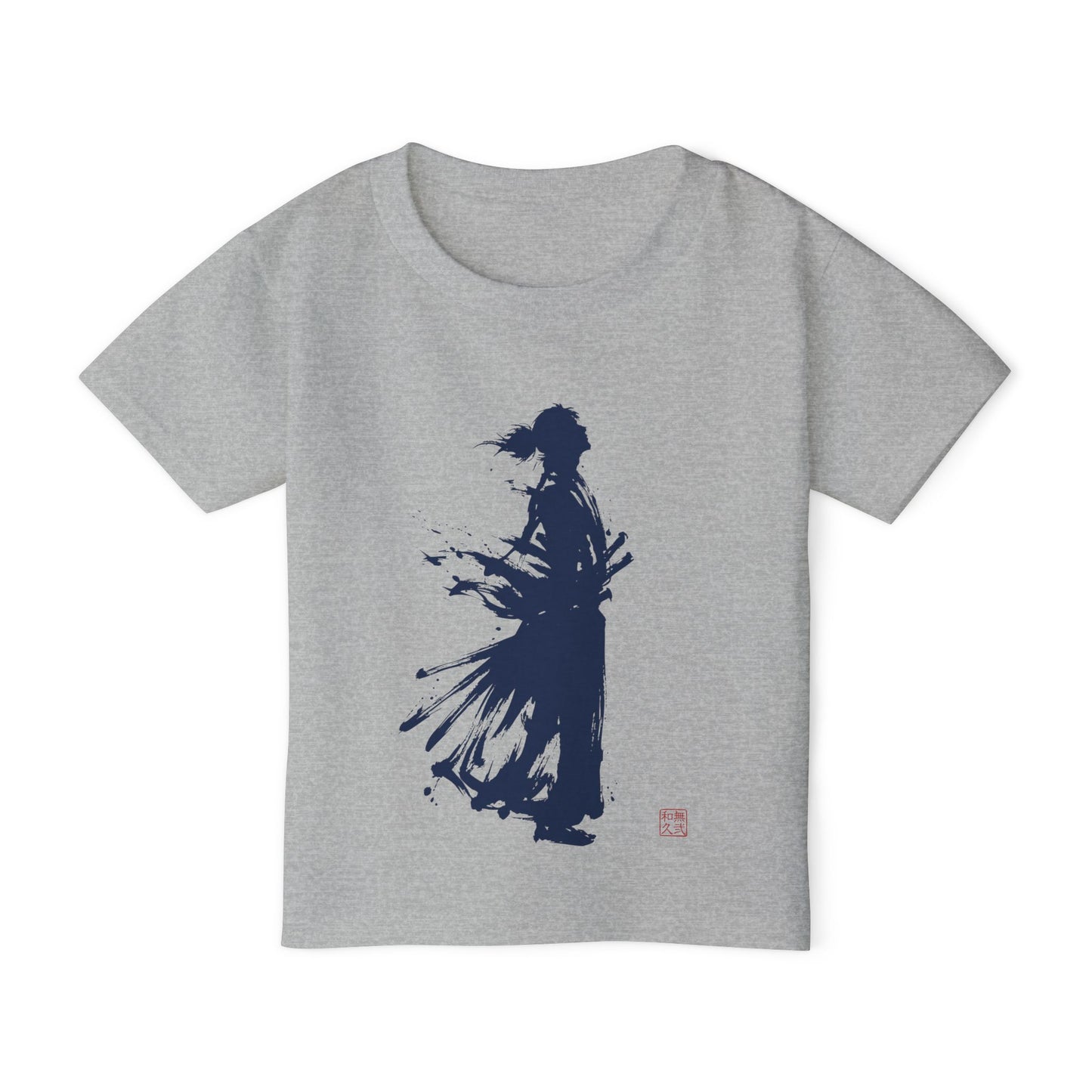 Samurai  Silhouette Toddler T-shirt | Zen Kids Fashion.Japanese Ink Art, "One and Only" Kanji Back Print, Bushido Style SR2R | MU-NI Japan
