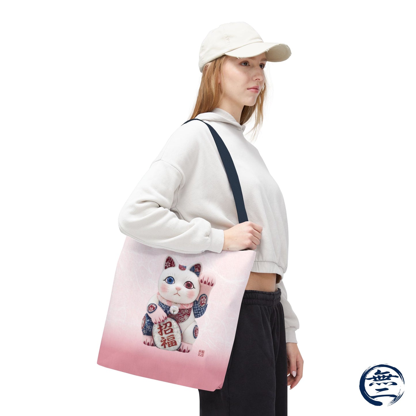 Shin-Maneki neko Modern Kimekomi Decor Style Tote Bag | Kawaii Odd-Eye & Smile Dual Design- Beckon Health and Happiness MS2D | MU-NI Japan