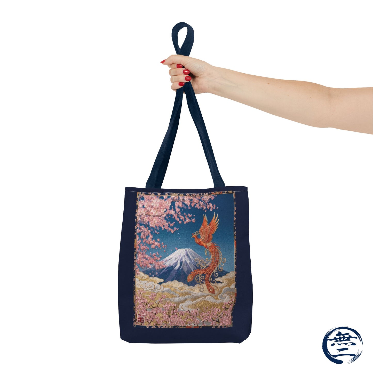 Japanese Phoenix Houou Mt Fuji Sakura Aop Tote Bag - Japandi Zen Aesthetic, Embroidery Texture Style, Mindfulness Gift HF3D | MU-NI Japan
