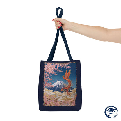 Japanese Phoenix Houou Mt Fuji Sakura Aop Tote Bag - Japandi Zen Aesthetic, Embroidery Texture Style, Mindfulness Gift HF3D | MU-NI Japan