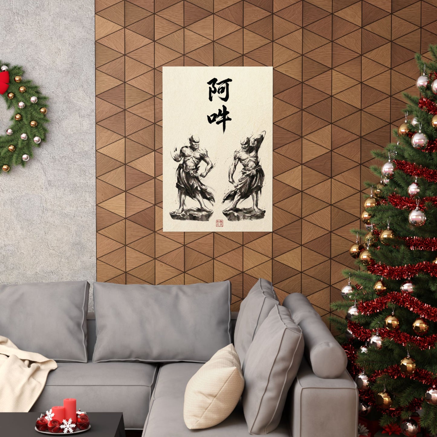 Japanese Wall Art Zen Minimalism Nioh Guardians - Buddhist Decor Sumi-e Ink Wash Painting - Matte Vertical Poster NI2K | MU-NI Japan