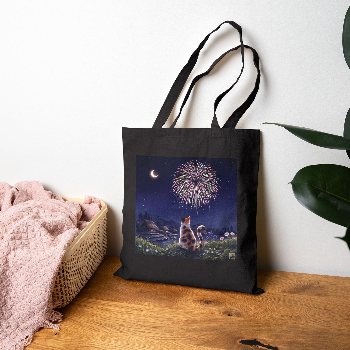 Japanese Calico Cat Fireworks Canvas Tote Bag, Nostalgic Night Sky Summer  Heavy Cotton Shoulder Bag | MU-NI Japan