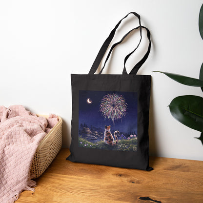 Japanese Calico Cat Fireworks Canvas Tote Bag, Nostalgic Night Sky Summer  Heavy Cotton Shoulder Bag | MU-NI Japan