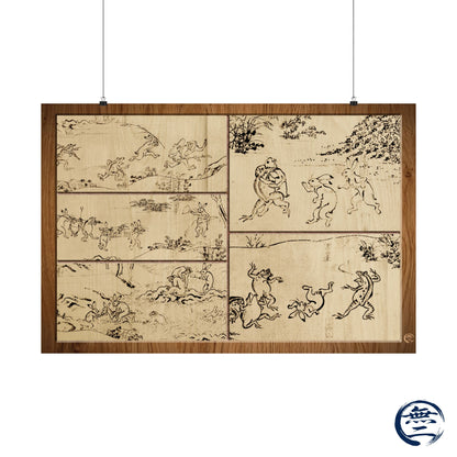 Choju Giga Frogs and Rabbits Woodburn Style Japanese Art Print - Modern Wabi Sabi Wall Decor Poster | MU-NI Japan