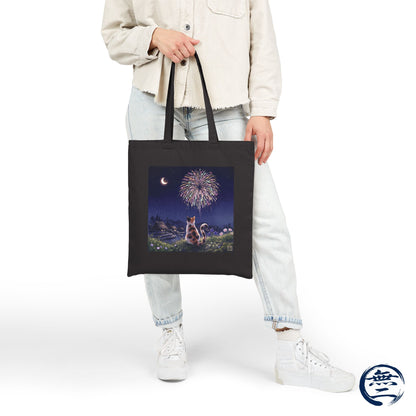 Japanese Calico Cat Fireworks Canvas Tote Bag, Nostalgic Night Sky Summer  Heavy Cotton Shoulder Bag | MU-NI Japan