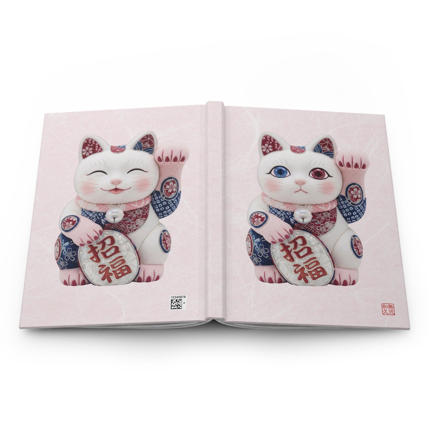 Shin-Maneki neko Modern Kimekomi Decor Hardcover Journal - Beckon Health and Happiness, Kawaii Cat Japandi Style Art MS2J | MU-NI Japan
