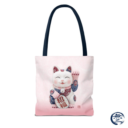 Shin-Maneki neko Modern Kimekomi Decor Style Tote Bag | Kawaii Odd-Eye & Smile Dual Design- Beckon Health and Happiness MS2D | MU-NI Japan