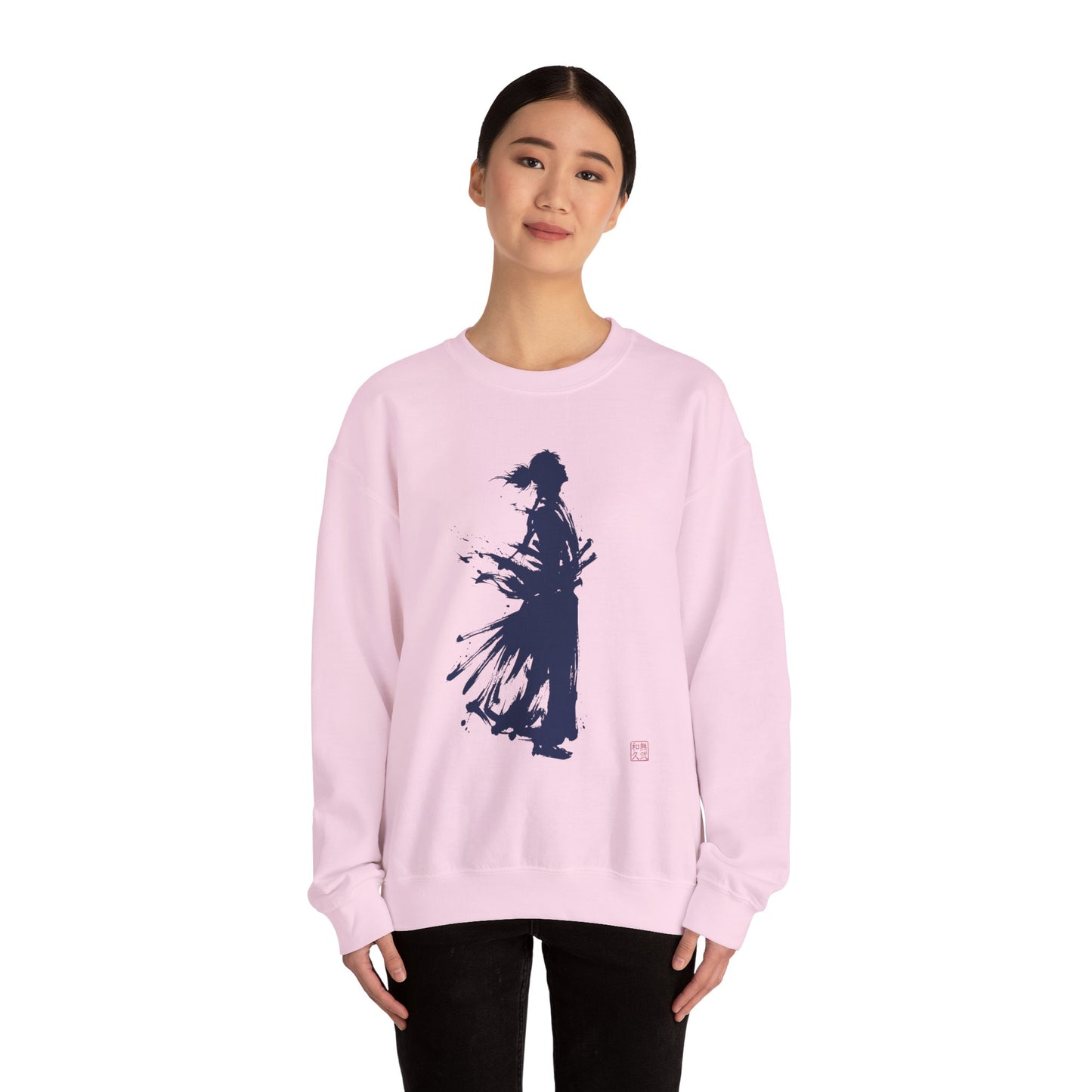 Minimalist Samurai Silhouette Unisex Crewneck Sweatshirt | "The One and Only" Shodo (Japanese Kanji Calligraphy),  SR2S | MU-NI Japan