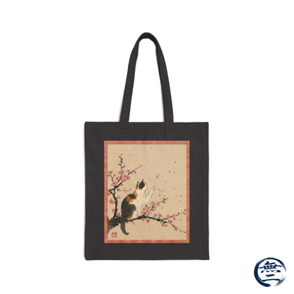 Japanese Calico Cat and Cherry Blossom Vintage Art Cotton Canvas Tote Bag | CC1A MU-NI Japan