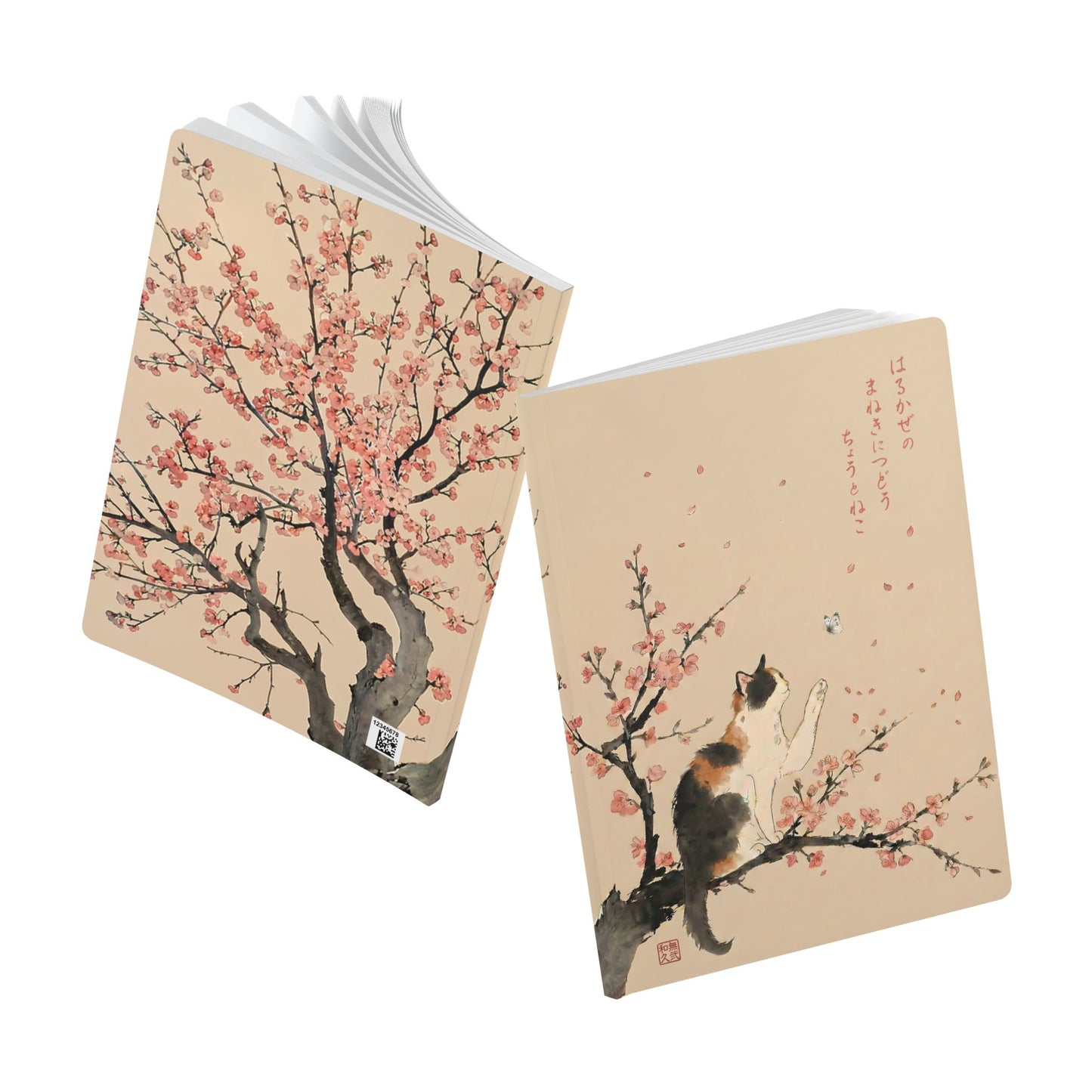 Japanese Calico Cat Cherry Blossom Softcover Journal | MU-NI Japan
