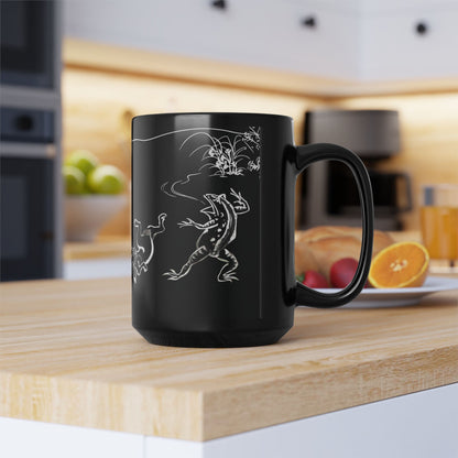 Choju-Giga Inverted Black Ceramic Mug Black Mug (11oz, 15oz), Japanese Antique Art Frog and Rabbit| RHC MU-NI Japan