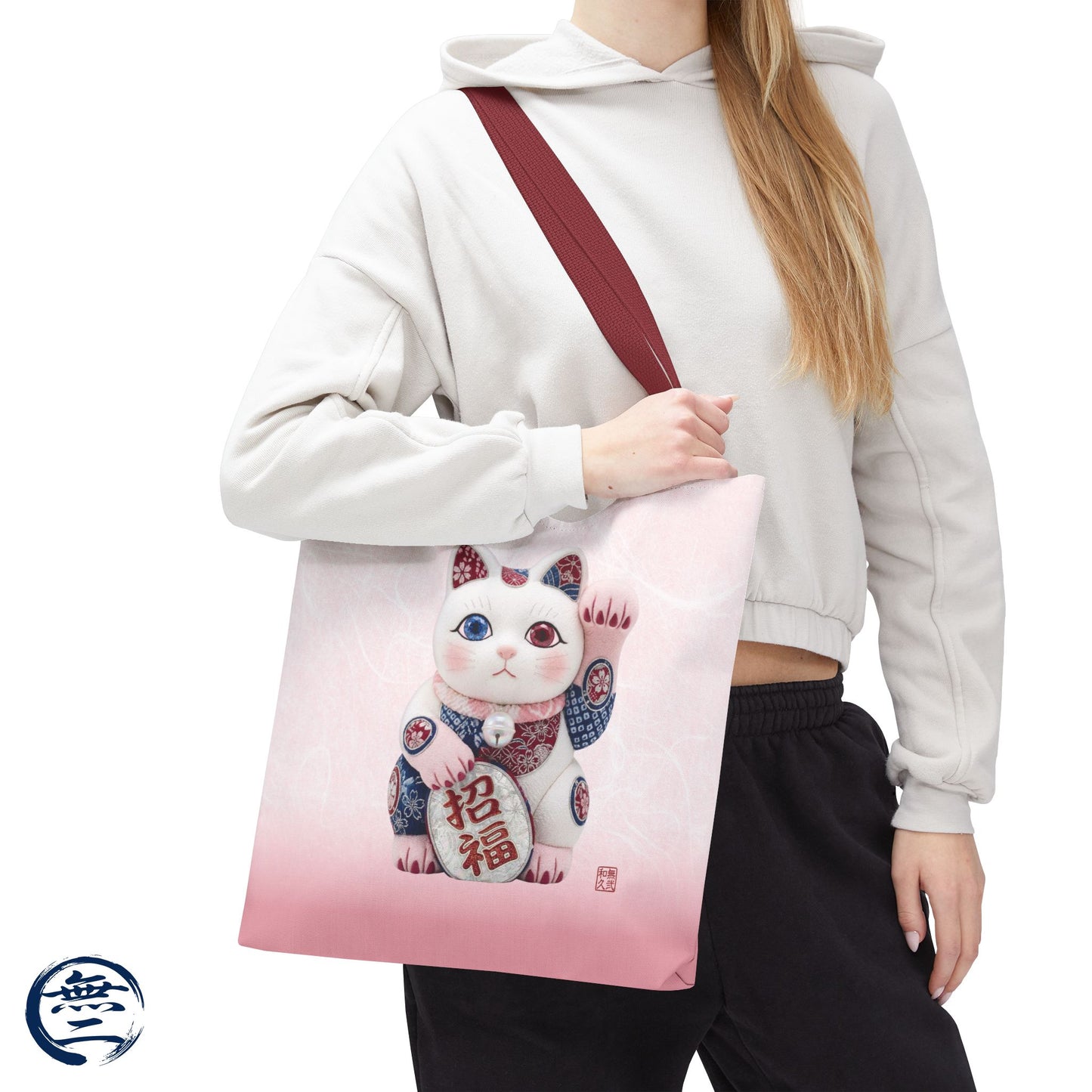 Shin-Maneki neko Modern Kimekomi Decor Style Tote Bag | Kawaii Odd-Eye & Smile Dual Design- Beckon Health and Happiness MS2D | MU-NI Japan