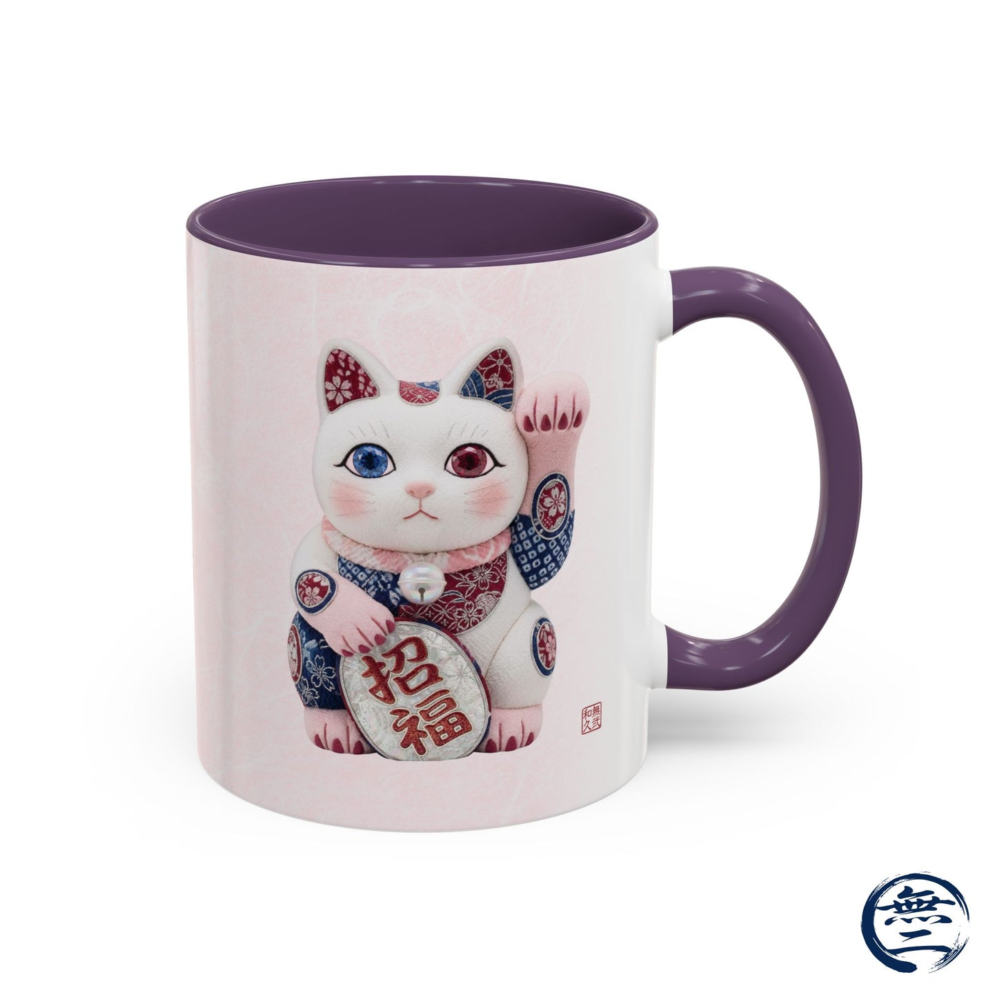 Shin-Maneki neko Modern Kimekomi Decor Style Mug (11oz) | Odd-Eye & Smile Dual Design- Beckon Health and Happiness MS2M | MU-NI Japan