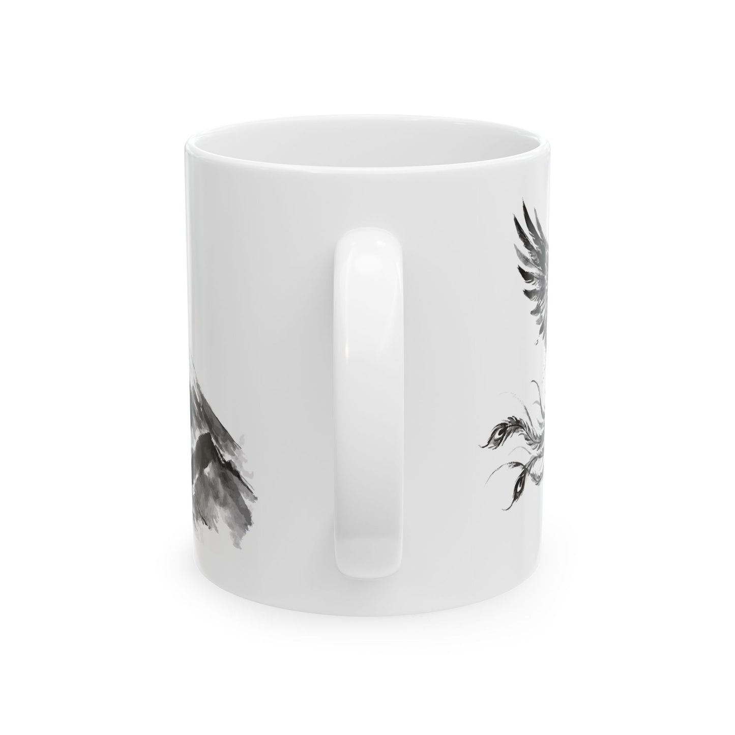 Rising Phoenix Houou over Mount Fuji Ceramic Mug - Japanese Sumi-e Zen Art Coffee Cup, Aesthetic Japandi Home Decor Gift HF1L | MU-NI Japan