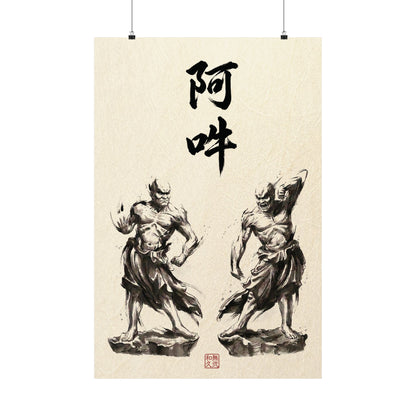 Japanese Wall Art Zen Minimalism Nioh Guardians - Buddhist Decor Sumi-e Ink Wash Painting - Matte Vertical Poster NI2K | MU-NI Japan