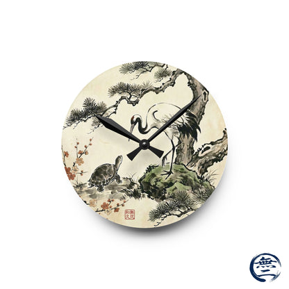 Japanese Crane and Turtle, Pine and Plum Wall Clock - Symbol of Longevity & Peace Wall Art | MU-NI Japan