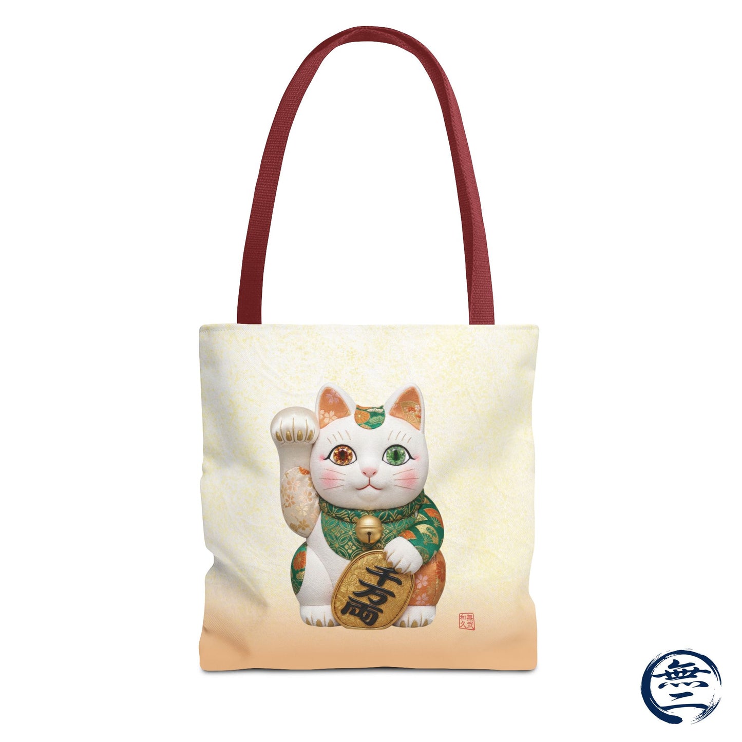 Shin-Maneki neko Modern Kimekomi Decor Style Tote Bag | Kawaii Odd-Eye & Smile Dual Design- Beckon Wealth and Prosperity MK2D | MU-NI Japan