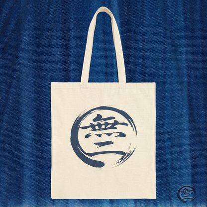Minimalist Zen Art Heavyweight Cotton Canvas Tote Bag - Enso Circle and "Mu-Ni" (One and Only) Calligraphy ES1A  | MU-NI Japan