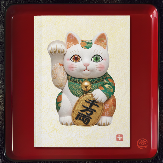 Shin-Maneki neko Modern Kimekomi Decor Hardcover Journal - Beckon Wealth and Prosperity, Kawaii Cat Japandi Style Art MK2J | MU-NI Japan