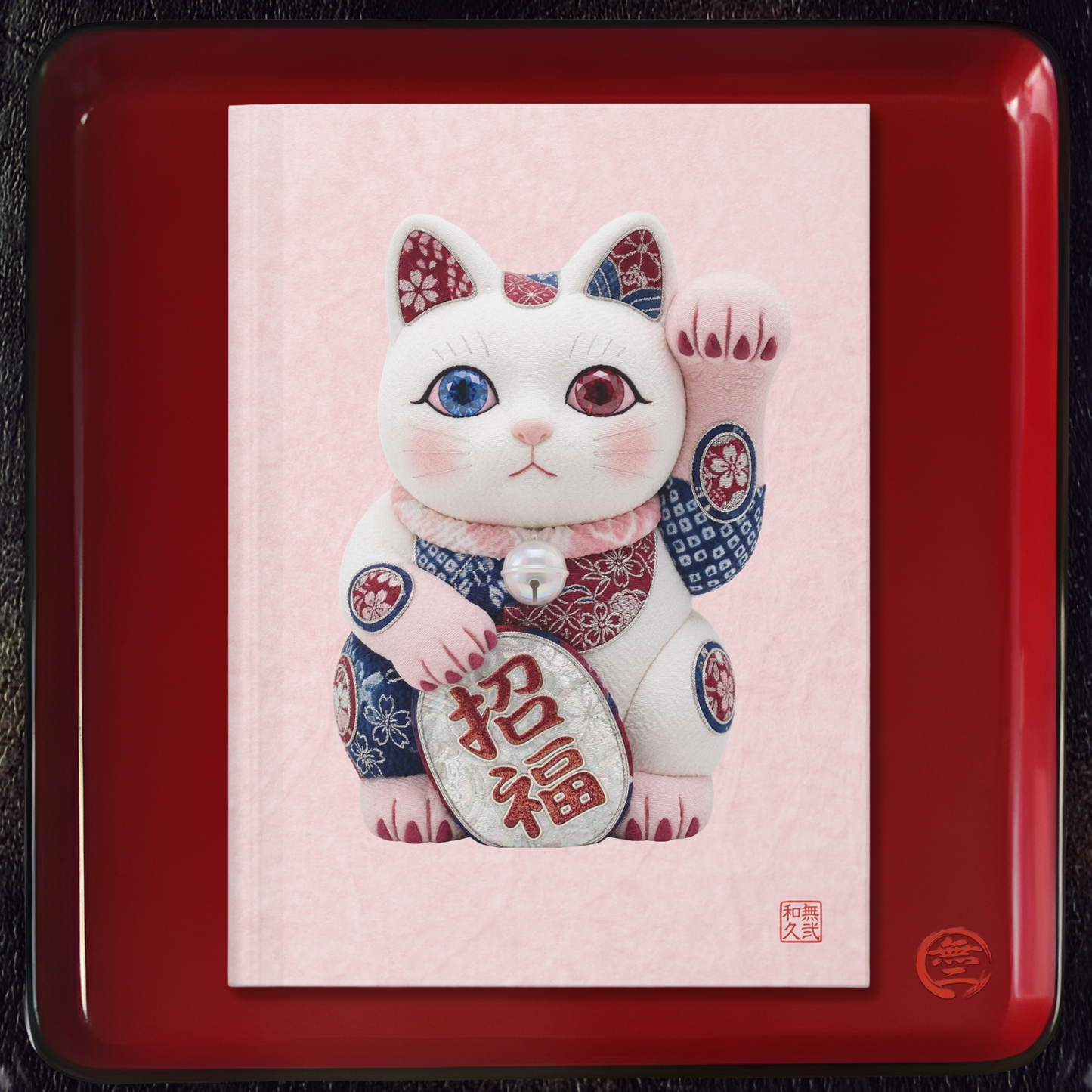 Shin-Maneki neko Modern Kimekomi Decor Hardcover Journal - Beckon Health and Happiness, Kawaii Cat Japandi Style Art MS2J | MU-NI Japan