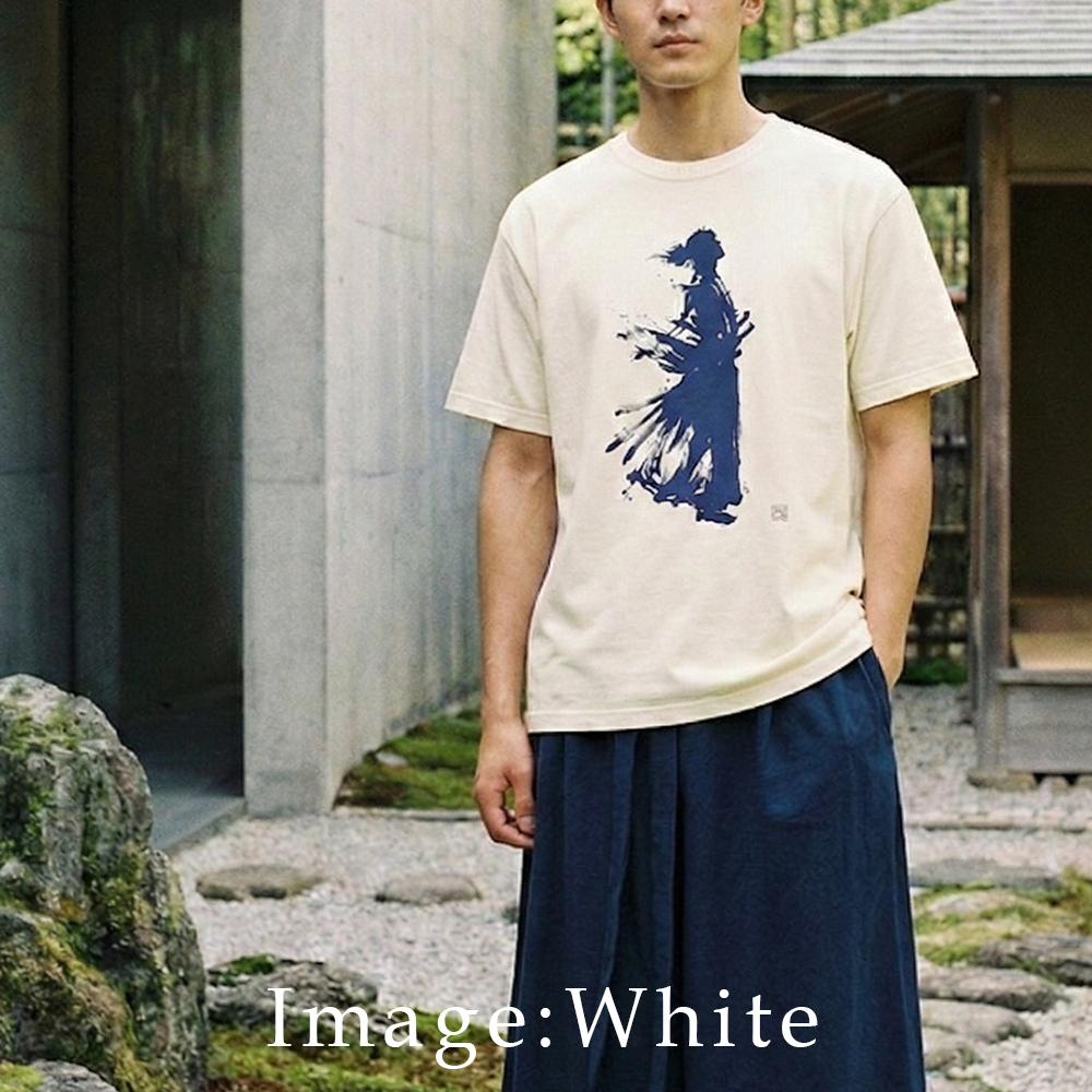 Minimalist Samurai Silhouette Zen T-Shirt - Japanese Calligraphy Kanji Shodo Art - One and Only Garment-Dyed Tee SR2T | MU-NI Japan