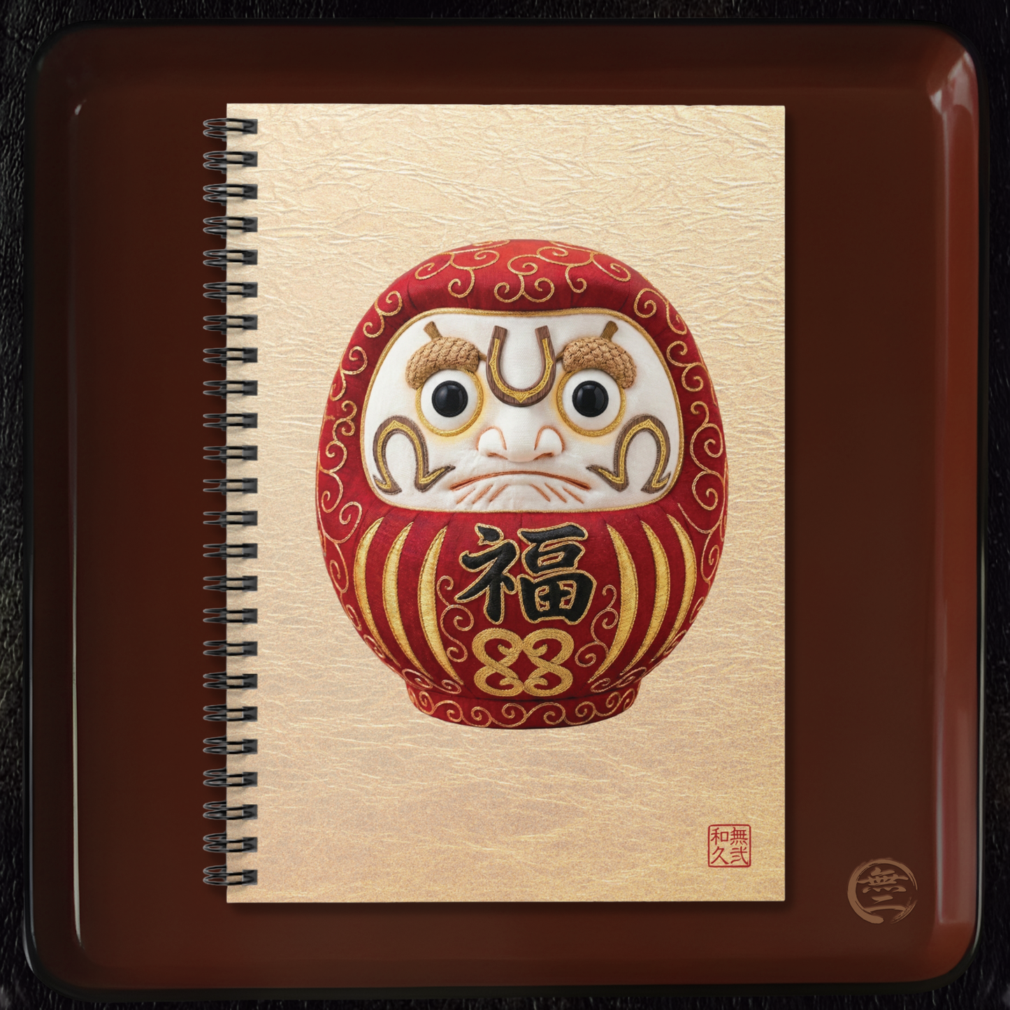 Japanese Daruma Red Modern Talisman Notebook "Fuku" | Modern Kimekomi Style Textured Art | Zen Good Luck Gift DR1I | MU-NI Japan