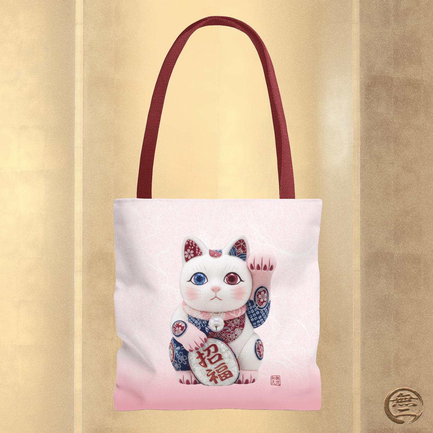 Shin-Maneki neko Modern Kimekomi Decor Style Tote Bag | Kawaii Odd-Eye & Smile Dual Design- Beckon Health and Happiness MS2D | MU-NI Japan