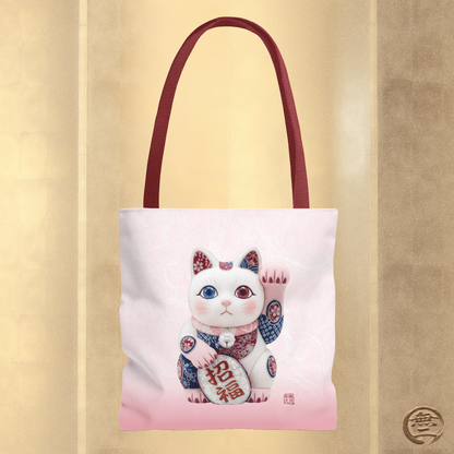 Shin-Maneki neko Modern Kimekomi Decor Style Tote Bag | Kawaii Odd-Eye & Smile Dual Design- Beckon Health and Happiness MS2D | MU-NI Japan