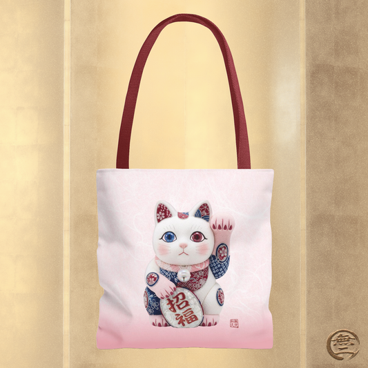 Shin-Maneki neko Modern Kimekomi Decor Style Tote Bag | Kawaii Odd-Eye & Smile Dual Design- Beckon Health and Happiness MS2D | MU-NI Japan