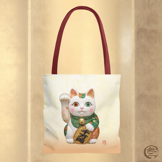 Shin-Maneki neko Modern Kimekomi Decor Style Tote Bag | Kawaii Odd-Eye & Smile Dual Design- Beckon Wealth and Prosperity MK2D | MU-NI Japan