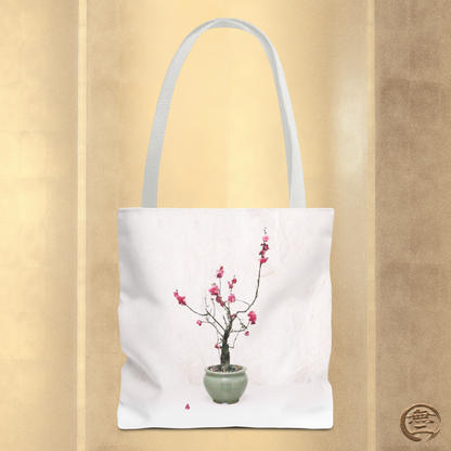 Japanese Red Plum Bonsai Tote Bag - Zen Aesthetic All-Over Print Handbag, Abstract Japandi Art Spring Floral Gift PL1D | MU-NI Japan