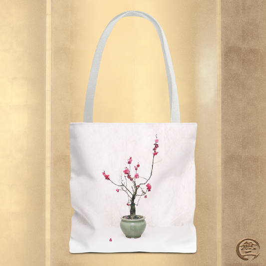 Japanese Red Plum Bonsai Tote Bag - Zen Aesthetic All-Over Print Handbag, Abstract Japandi Art Spring Floral Gift PL1D | MU-NI Japan