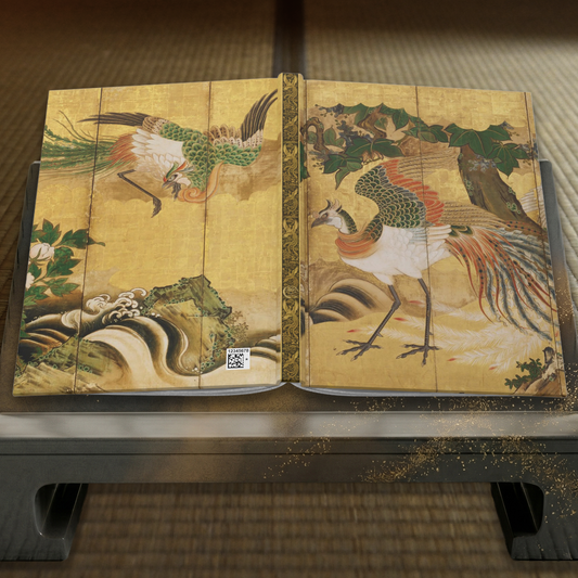 Kano School Houou Phoenix Gold Leaf Screen Japanese Art Hardcover Journal Matte - Vintage Mythical Bird Notebook | RHC 025 MU-NI Japan