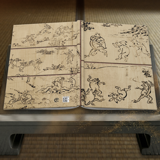 Choju-giga Frolicking Animals Matte Hardcover Journal with Wood Look, Ancient Manga Japanese Art Notebook | RHC 102 MU-NI Japan