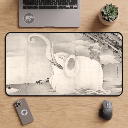 Ito Jakuchu Elephant - Japanese Art Desk Mat 12×22 inch Aesthetic Mousepad | RHC MU-NI Japan