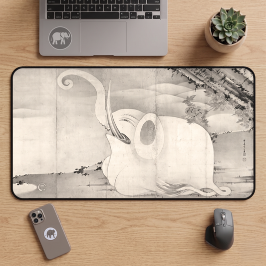 Ito Jakuchu Elephant - Japanese Art Desk Mat 12×22 inch Aesthetic Mousepad | RHC MU-NI Japan