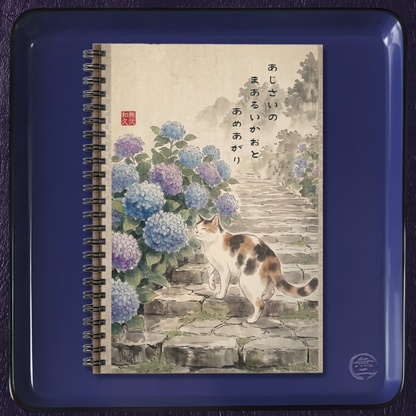 Calico Cat & Hydrangea Spiral Notebook - Japanese Beautiful Rainy Season Journal | CC3I MU-NI Japan