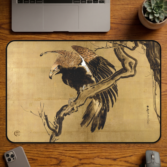 Nagasawa Rosetsu Hawk - Desk Mat 12×18 inch Japanese Great Heritage Art Large Mouse Pad | MU-NI Japan