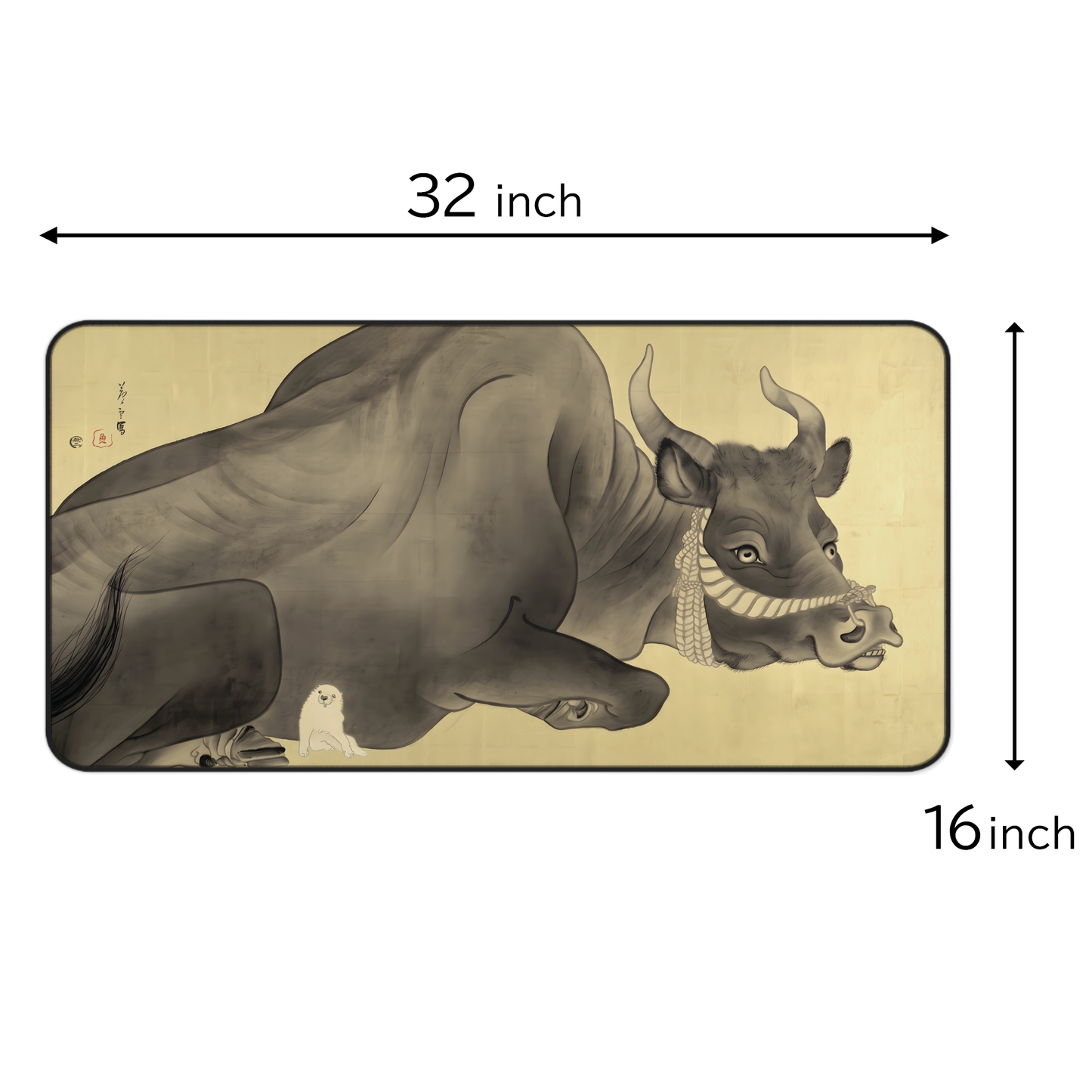 Nagasawa Rosetsu Bull and Cute Puppy Desk Mat - Remastered Japanese Art Large Mousepad | MU-NI Japan