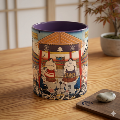 Vintage Sumo Ukiyo-e Accent Mug - Utagawa Kuniyoshi Japanese Art | RHC MU-NI Japan