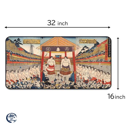 Vintage Sumo Ukiyo-e Desk Mat 16x32 inch - Utagawa Kunisada Japanese Traditional Art  | MU-NI Japan