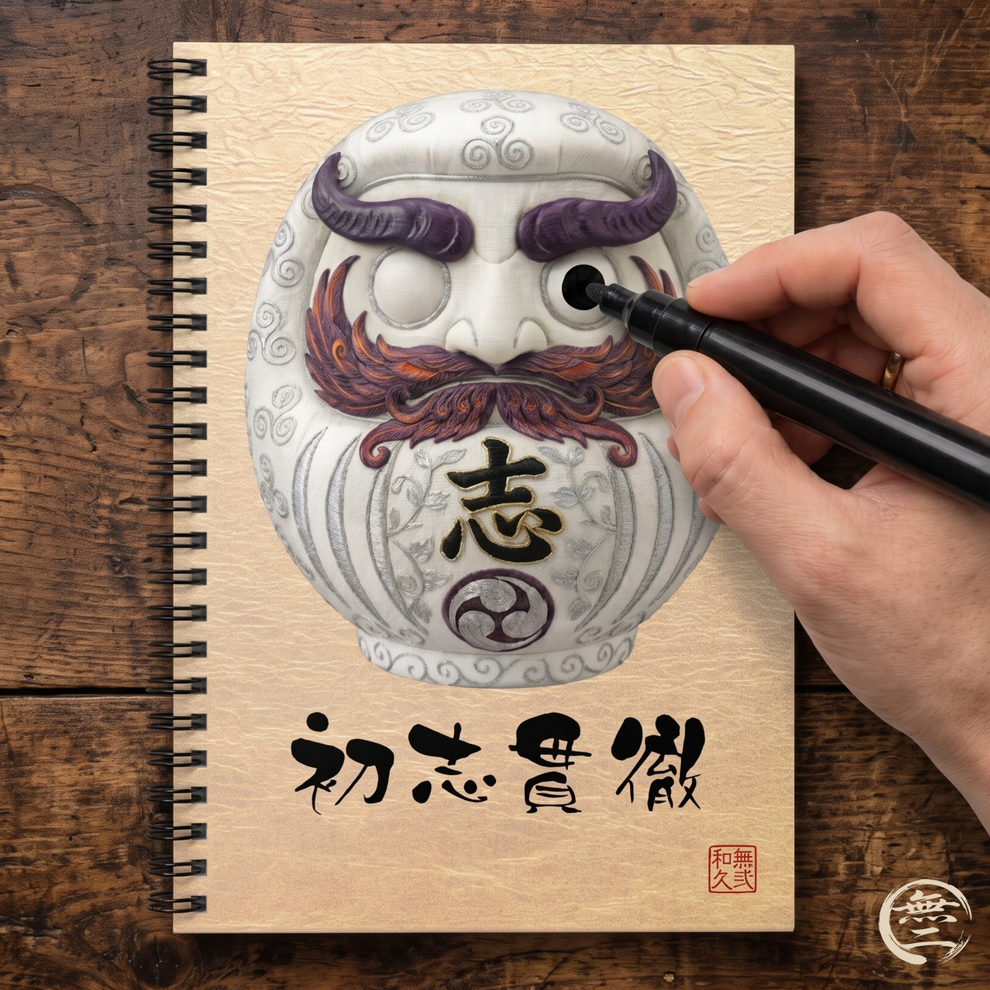 Japanese Daruma White Modern Talisman Notebook "shi" - Modern Kimekomi Art Style | DW2I MU-NIJapan