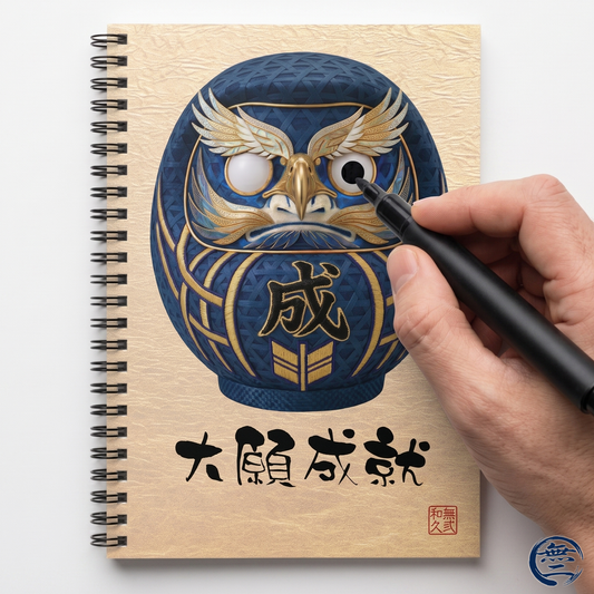 Japanese Daruma Blue Modern Talisman Notebook "Sei" - Kimekomi Style Textured Art | DB2I MU-NI Japan
